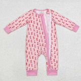 LR1843 Bamboo Cowgirl Boots Pink Baby Zip Romper Sleeper