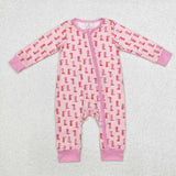 LR1843 Bamboo Cowgirl Boots Pink Baby Zip Romper Sleeper