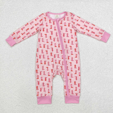 LR1843 Bamboo Cowgirl Boots Pink Baby Zip Romper Sleeper