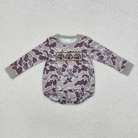 LR1846 Embroidery Thanksgiving Turkey Camo Baby Boys Bubble Romper