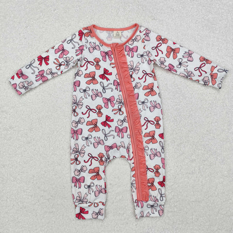 LR1905 Bamboo Coquette Bows Pink Baby Zipper Romper Sleepers Girl