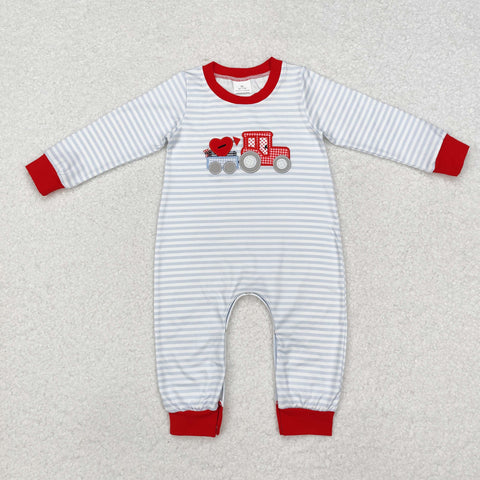 LR1924 Embroidery Valentine's Day Truck Love Red Baby Boy Romper