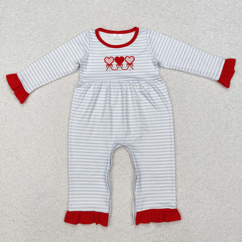 LR1925 Embroidery Valentine's Day Truck Love Red Baby Girl Romper