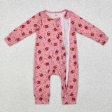 LR1988 Bamboo XOXO Football Pink Baby Zipper Romper Sleepers