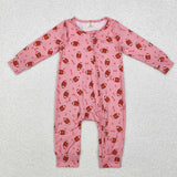 LR1988 Bamboo XOXO Football Pink Baby Zipper Romper Sleepers