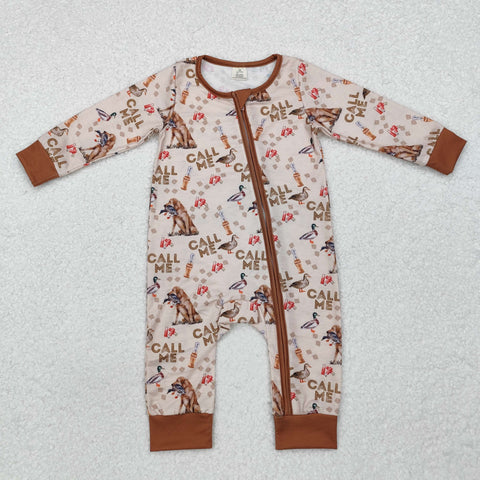 LR1991 Hunting Call Me Dog Baby Zipper Romper Sleepers