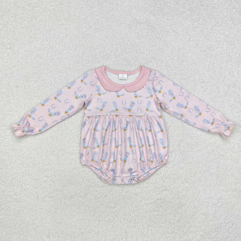 LR2013 Western Boots Pink Baby Girl Bubble Romper