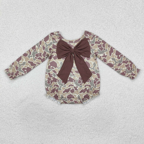 LR2034 Hunting Camo Bow Baby Girl Bubble Romper