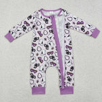 LR2038 Mardi Gras Glasses Purple Baby Zipper Romper Sleepers