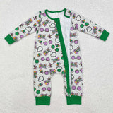 LR2039 Mardi Gras Glasses Baby Zipper Romper Sleepers