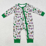 LR2039 Mardi Gras Glasses Baby Zipper Romper Sleepers