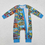 LR2040 Bamboo Cartoon Dinosaur Baby Zipper Romper Sleepers