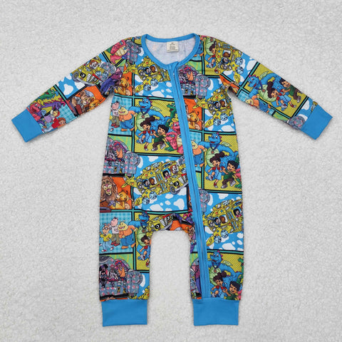 LR2040 Bamboo Cartoon Dinosaur Baby Zipper Romper Sleepers