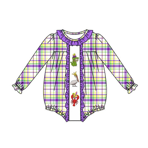 Preorder Notice LR2048 Mardi Gras Dinosaur Baby Girl Bubble Romper