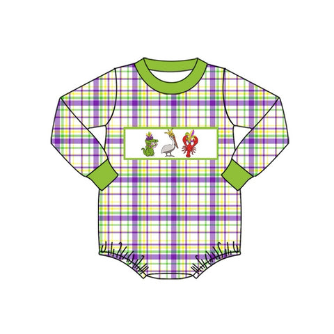 Preorder Notice LR2049 Mardi Gras Dinosaur Baby Boy Bubble Romper