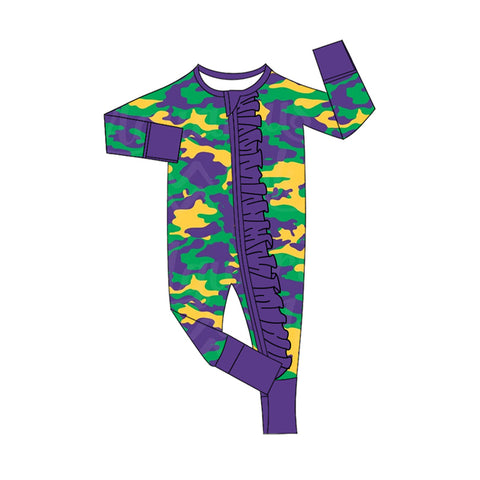 Preorder Notice LR2056 Mardi Gras Leopard Purple Baby Zipper Romper Sleepers