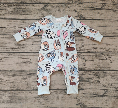 Preorder LR2062 Cartoon Blue Dog Baby Zipper Romper Sleepers