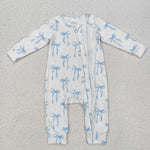 LR2070 Coquette Bows Blue Cable Knit Fabric Baby Sleepers