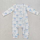 LR2070 Coquette Bows Blue Cable Knit Fabric Baby Sleepers