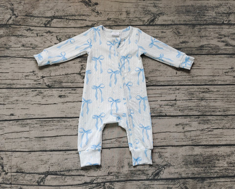 Preorder LR2070 Coquette Bows Blue Baby Zipper Romper Sleepers