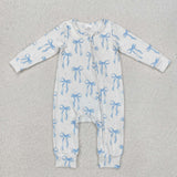 LR2070 Coquette Bows Blue Cable Knit Fabric Baby Sleepers