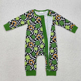 LR2090 St. Patrick Green Leaf Green Baby Zipper Romper Sleepers