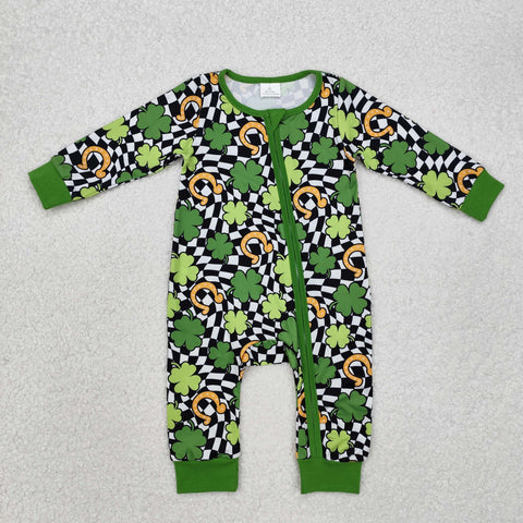 LR2090 St. Patrick Green Leaf Green Baby Zipper Romper Sleepers