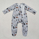 LR2098 Western Cow Cactus Footie Baby Zip Romper Sleepers