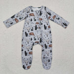 LR2098 Western Cow Cactus Footie Baby Zip Romper Sleepers