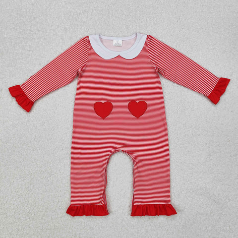 LR2113 Embroidery Valentine's Day Love Red Stripe Baby Girl Romper