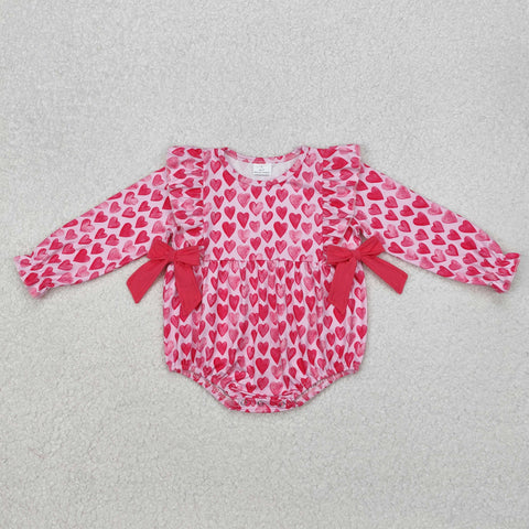 LR2146 Valentine's Day Bows Love Pink Baby Bubble Romper