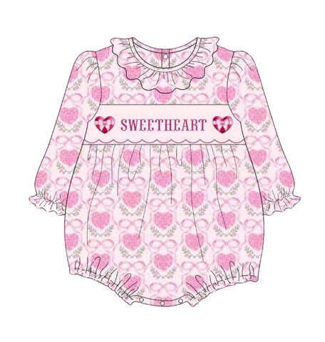 Preorder 12.01 LR2152 Sweetheart Love Bows Pink Baby Girls Romper