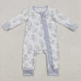 LR2157 Flower Blue Baby Zipper Romper Sleepers