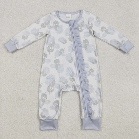 LR2157 Flower Blue Baby Zipper Romper Sleepers