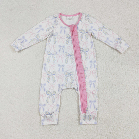 LR2158 Bows Pink Baby Zipper Romper Sleepers