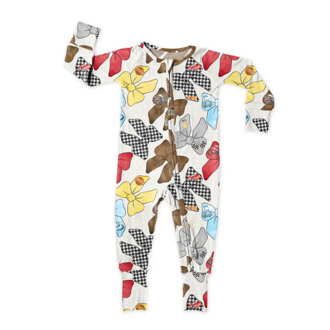 Preorder 12.13 LR2161 Cartoon Cars Bows Baby Zipper Romper Sleepers