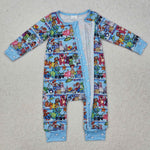 LR2163 Cartoon Toy Blue Baby Zipper Romper Sleepers