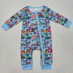 LR2163 Cartoon Toy Blue Baby Zipper Romper Sleepers