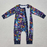 LR2164 Monsters Blue Baby Zipper Romper Sleepers