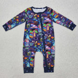 LR2164 Monsters Blue Baby Zipper Romper Sleepers