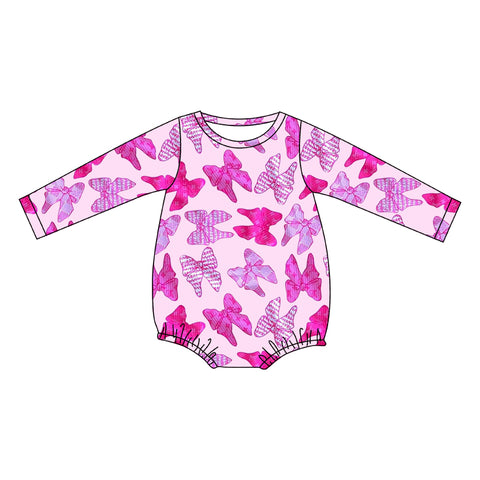 Preorder 12.29 LR2173 Bows Pink Baby Girls Bubble Romper