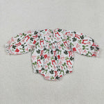 LR2185 Christmas Coquette Bows Smocked Baby Girls Bubble Romper
