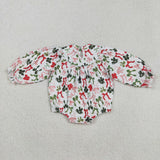 LR2185 Christmas Coquette Bows Smocked Baby Girls Bubble Romper