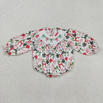 LR2185 Christmas Coquette Bows Smocked Baby Girls Bubble Romper