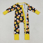 LR2198 Halloween Candy Corn Yellow Baby Footie Sleepers