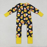 LR2198 Halloween Candy Corn Yellow Baby Footie Sleepers