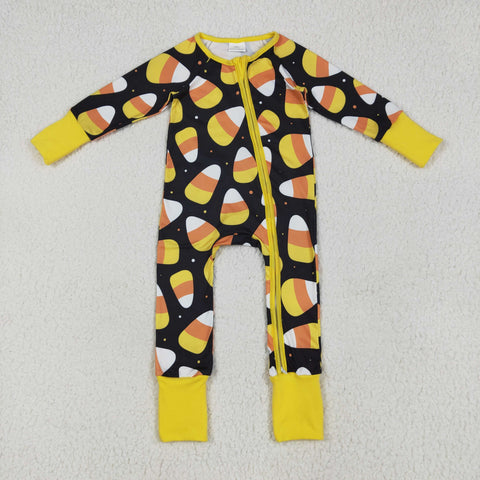 LR2198 Halloween Candy Corn Yellow Baby Footie Sleepers