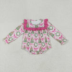 LR2202 Christmas Trees Bows Pink Baby Girls Bubble Romper