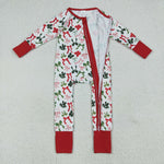 LR2203 Christmas Bows Baby Zipper Romper Footie Sleepers
