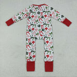 LR2203 Christmas Bows Baby Zipper Romper Footie Sleepers